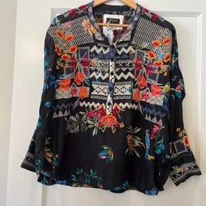NWT Johnny Was Biya Black multi Emboidered henley - Pxs